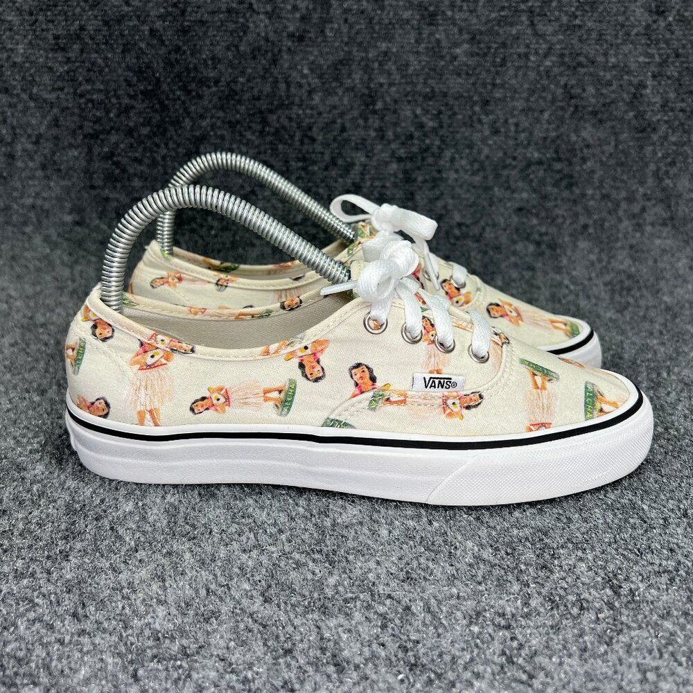 Vans Sneakers Women's 7 Cream Aloha Hula Girls Low Lace Up Athletic Skate‎ Shoes